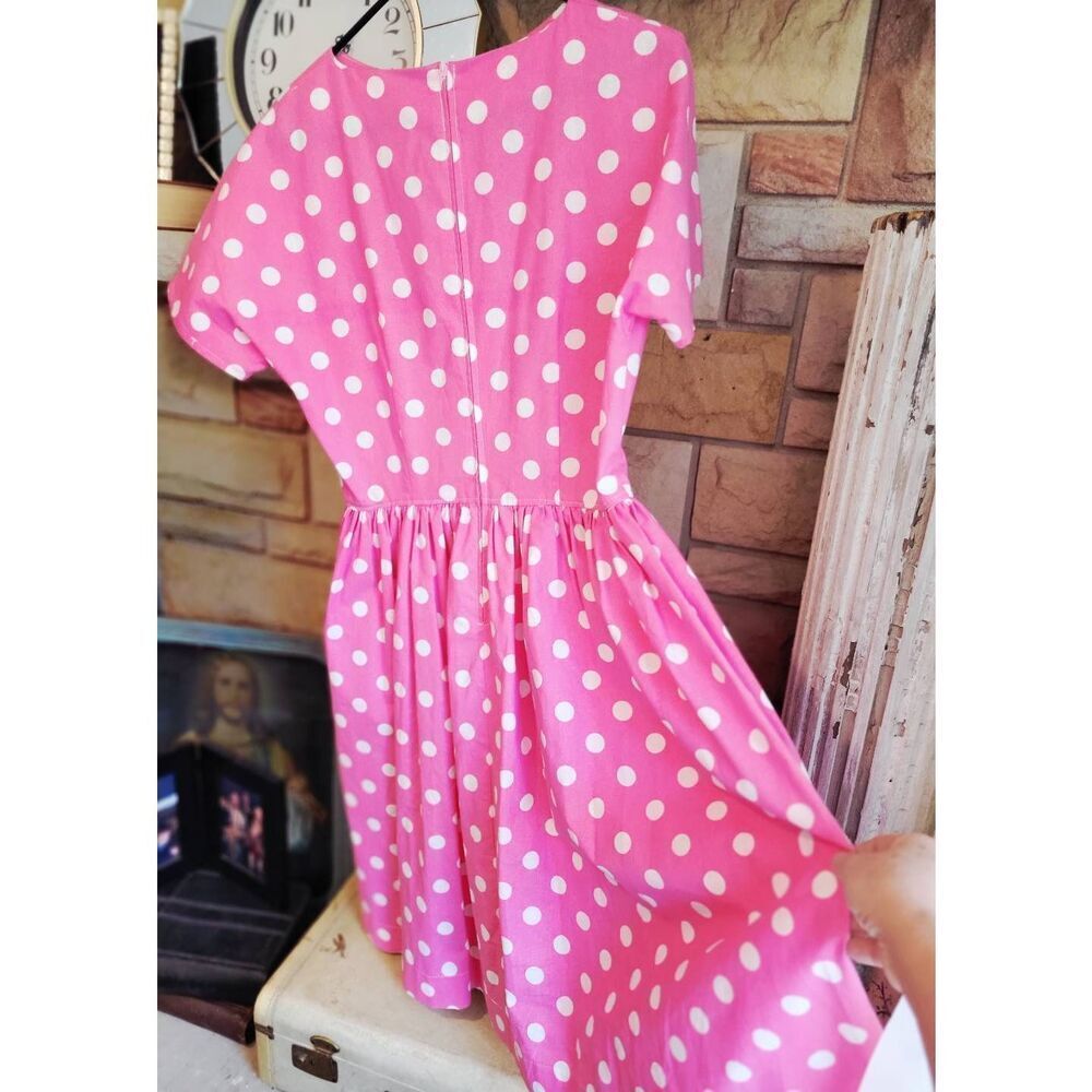 Polkadot rockabilly dress women's large handmade pink classic